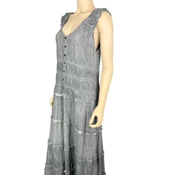 The Pyramid Collection XL Maxi Dress Blue Grey Ruffle Tiered Sleeveless‎ Lined - Picture 6 of 14